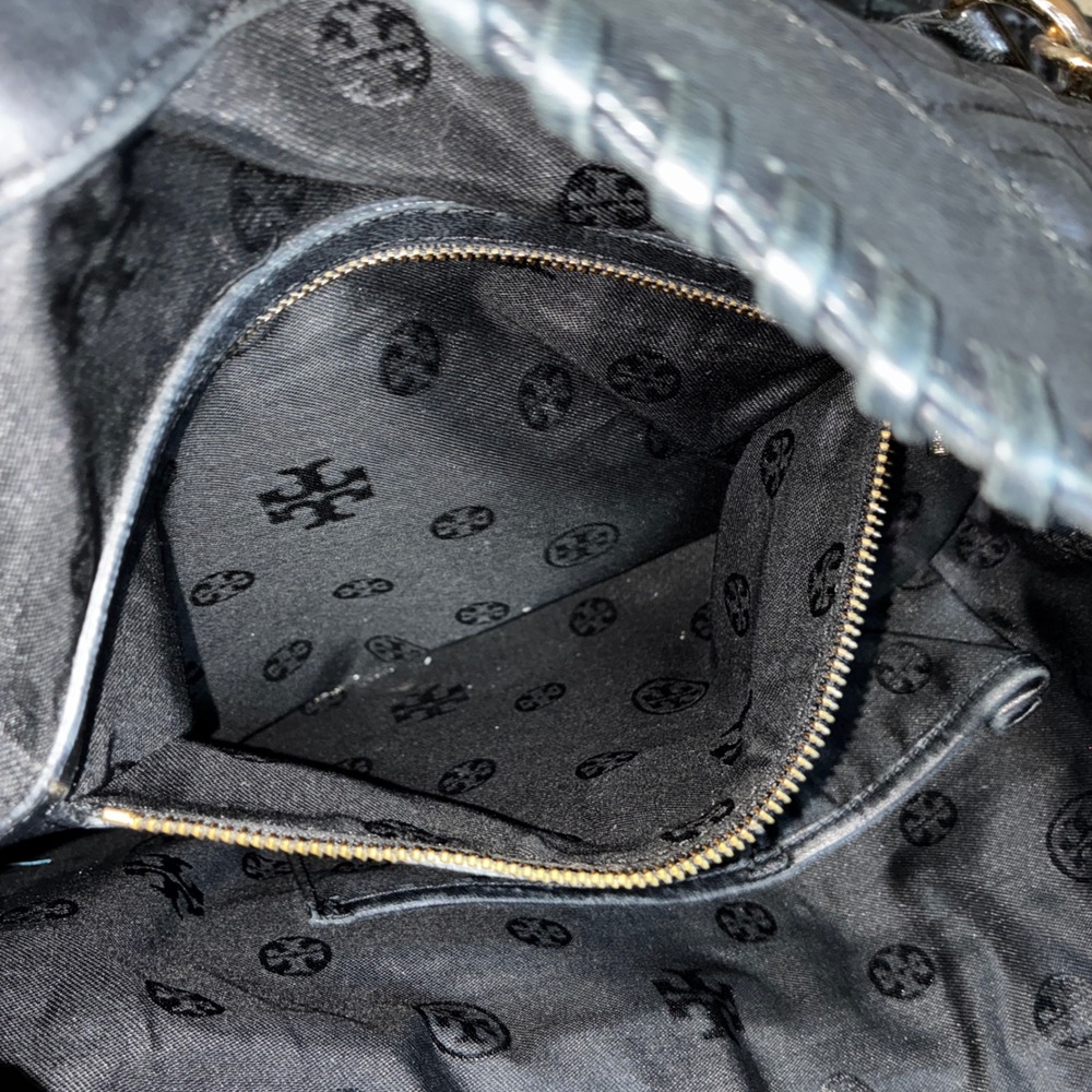 Tory Burch Marion Quilted Black Leather Tote Bag Gold Chain Shoulder Bag Large - Picture 6 of 9